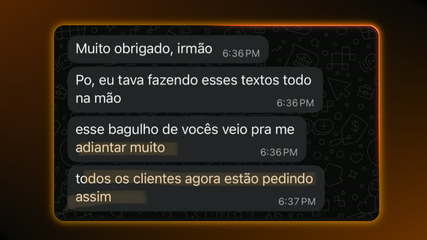 Print do depoimento: Meus clientes começaram a perceber a diferença